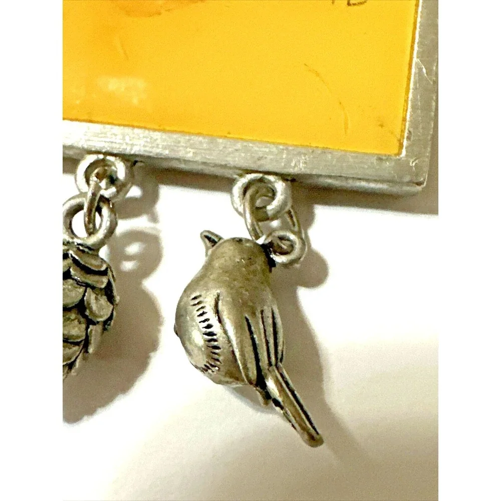 Vintage MARJOLEIN BASTIN Brooch Rabbit Holly Bush Nature Pewter Charms Signed